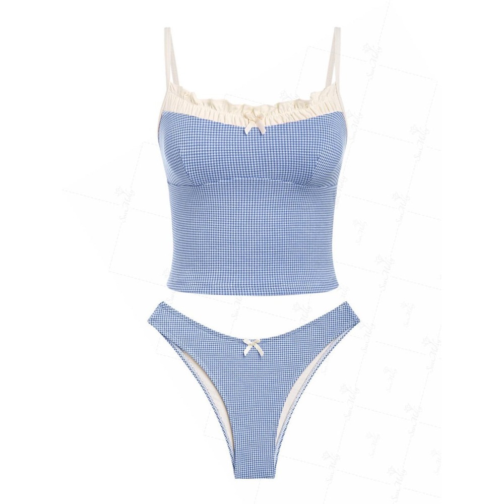 Sun Molly Gingham Bikini Set Blue‎ XSmall New With Tags